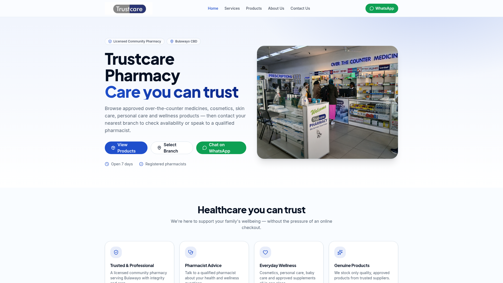 Trustcare Pharmacy website preview
